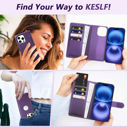 2 in 1 PU Leather for iPhone 14 Pro Max Case, Detachable Wallet Case with Card Holder, Removable Flip Folio Cover with RFID Blocking, Stand Shockproof Phone Cover（Compatible with MagSafe） Purple - color: Purple, size: Iphone 14 pro max