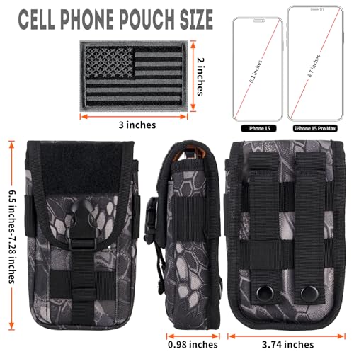 Tactical Phone Holster Pouch Case, Molle Gadget Bag Molle Attachment Belt Holder Waist Bag for 4.7"-6.9" with US Flag Patch for iPhone 18 Pro Max/17 Pro/16 Pro/15 Pro - color: Python Pattern