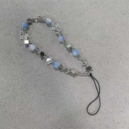 Beaded Phone Charm Lanyard Strap Girly Style Fixed Beads Pearl Lanyards - color: PH-prhd-1