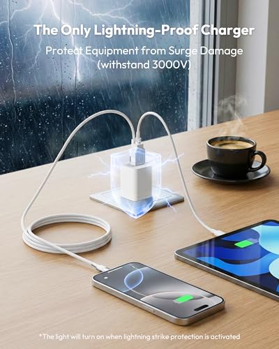 E&P 20W USB C Charger, Lightning Protection 2-Port GaN Fast Block - color: white, size: 1Pack 0FT