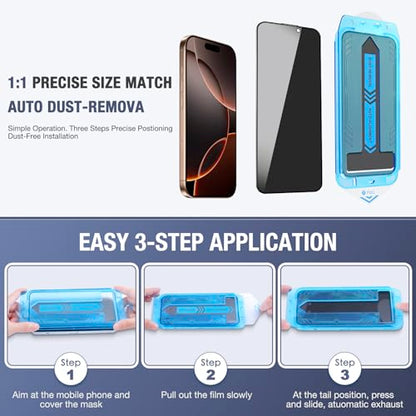 2-Pack Privacy Screen Protector for iPhone 16 Pro Max 6.9-inch, 9H Tempered Glass, Full Coverage, Anti-Fingerprint, Auto Dust-Elimination, No Bubble, Easy Installation - size: for iPhone 16 Pro Max
