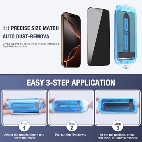 2-Pack Privacy Screen Protector for iPhone 16 Pro Max 6.9-inch, 9H Tempered Glass, Full Coverage, Anti-Fingerprint, Auto Dust-Elimination, No Bubble, Easy Installation - size: for iPhone 16 Pro Max