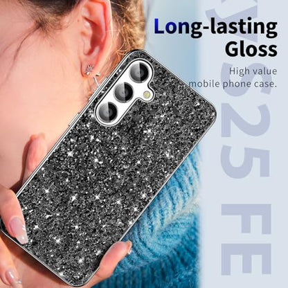 S25 FE Glitter Case for Samsung Galaxy S25 FE 5G Phone Case for Women Girls, Slim Ultra Thin Matte Back Shockproof Protective Cover for Samsung S25 FE 5G, Crystal Bling Case, 2025 (Black) - color: Black