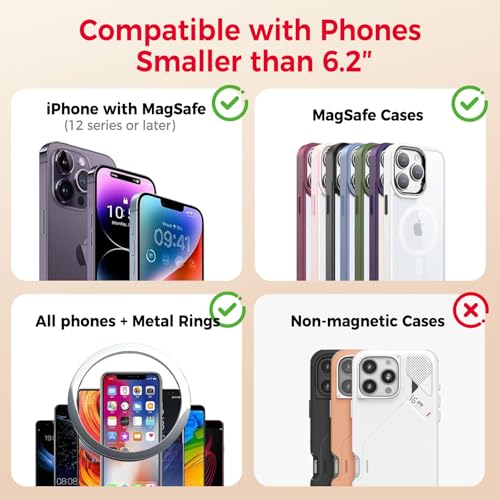 for MagSafe Wallet with Adjustable Stand Grip,5 Card Elasticity Holder Stronger Magnetic Slim Wallet for iPhone Air 17/16/15/14/13/12 Pro (Black) - color: Black