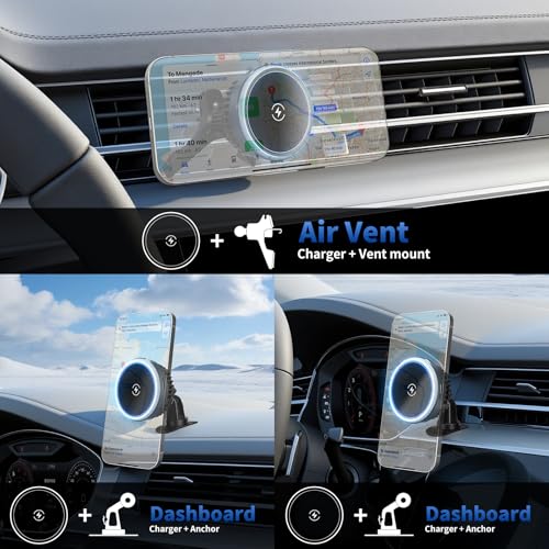 Magnetic Phone Holders for Your Car, Magsafe Cooling Car Mount Charger, Vent & Dashboard Cell Phone Mount, 15W Wireless Fast Charging for iPhone & Android, 360 ° & Hands Free, Summer Car Accessories - size: Universal | Cooling Charge