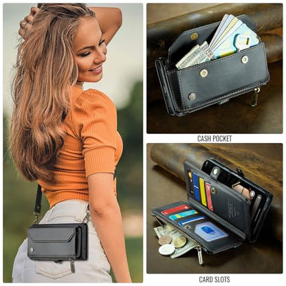 for Google Pixel 10a 6.3" Case, Women Men Multi-Function Wallet Case with Stand RFID Blocking Includes Shoulder Strap Wrist Strap Google Pixel 10a (Black) - color: Black