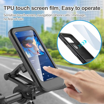 Waterproof Bike Phone Mount Touch-Screen Bicycle Phone Holder | Universal Waterproof Cell Phone Bag 360°Rotatable Motorcycle Scooter ATV MTB Phone Mount Holder for 4.7-6.8" Phones
