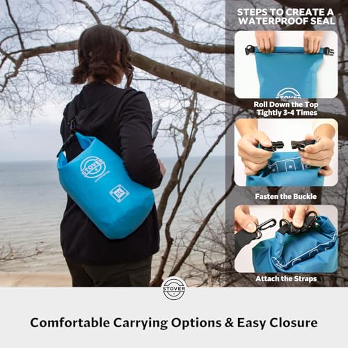 STOVER 5/10/25/30/40L Waterproof Dry Bag, Small Lightweight Roll Top Dry Bag Backpack w/Waterproof Phone Case, Kayaking, Travel, Hiking, Fishing, Tubing, Camping, the Beach, Men/Women (Blue) - color: 5/10l Blue, size: 5L