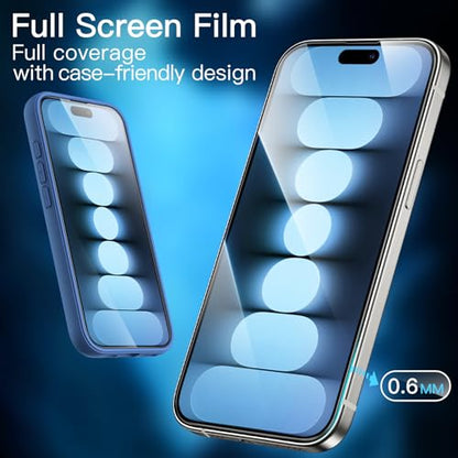 JETech Full-Coverage Screen Protector for iPhone 15 Pro, 3-Pack | Black Edge Tempered Glass, Easy Installation Tool, HD Clear, Case-Friendly - size: iPhone 15 Pro