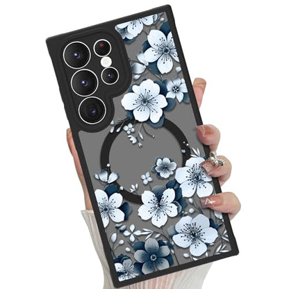 Magnetic for Samsung Galaxy S24 Ultra Case,White Flower | Compatible with MagSafe,Cute Fashion Translucent Matte Hard Back Shockproof Anti-Scratch Phone Case-Ink Flower - color: Ink Flower, size: Samsung Galaxy S24 Ultra