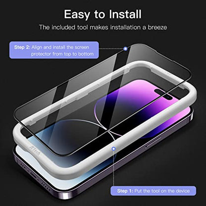 JETech Full-Coverage Screen Protector for iPhone 14 Pro, 3-Pack | Black Edge Tempered Glass, Easy Installation Tool, HD Clear, Case-Friendly - size: iPhone 14 Pro