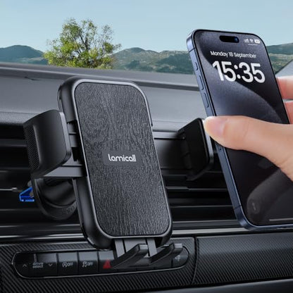 Lamicall 2026 Wider Clamp & Metal Hook Car Phone Holder Trucking GPS - color: NEW Upgraded - Dark Wood