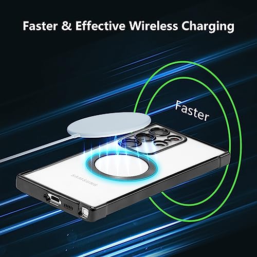 RALEAVO Magnetic Case for Samsung Galaxy S25 Ultra Clear Case Cover [Compatible with Magsafe & Military Grade Drop Protection] Transparent Shockproof Slim Plated Phone Cover - Black - color: Black, size: S25 Ultra
