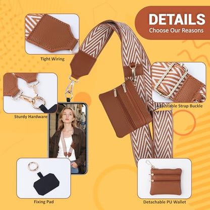BARGIFTS Clip and Go Strap for Phone with Wallet Crossbody, Cell Phone Lanyard with Zippered Pouch, Adjustable Phone Strap Crossbody with Wallet - color: A-Light Brown