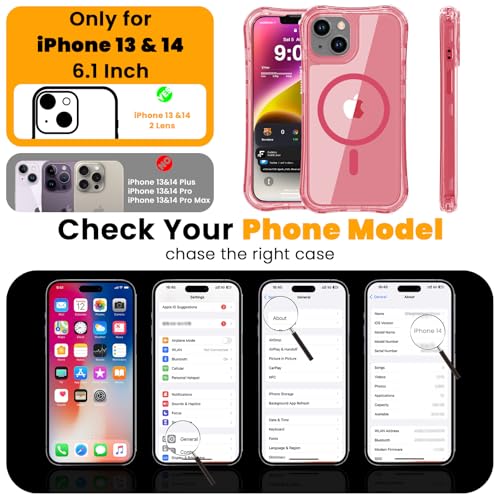WRJ Magnetic Clear for iPhone 13 Case,iPhone 14 Case,[Compatible with MagSafe][Military Grade Drop Protection] Transparent Full Body Shockproof Protective Phone Case-Peach Pink - color: Peach Pink, style: Transparent