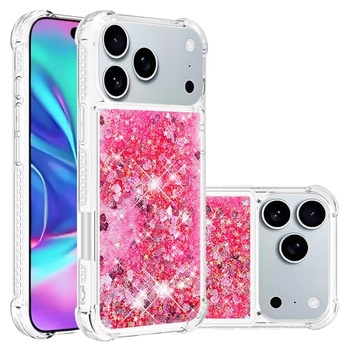 for iPhone 17 Pro Case Glitter Cute Liquid Love Pink YB | Phone Case for Girls Women,Bling Sparkly,Floating Quicksand,Soft TPU Clear,Shockproof Protective,Bumper Durable - color: Pink, size: iPhone 17 Pro