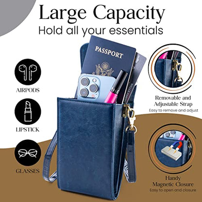 Classico Small Crossbody Phone Purse for Women - Crossbody Bag Wallet for Phone, Cards, Accessories - color: Navy Blue
