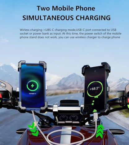 Kewig Motorcycle Phone Mount Qi 15W Wireless & USB C 20W Fast Charging Port
