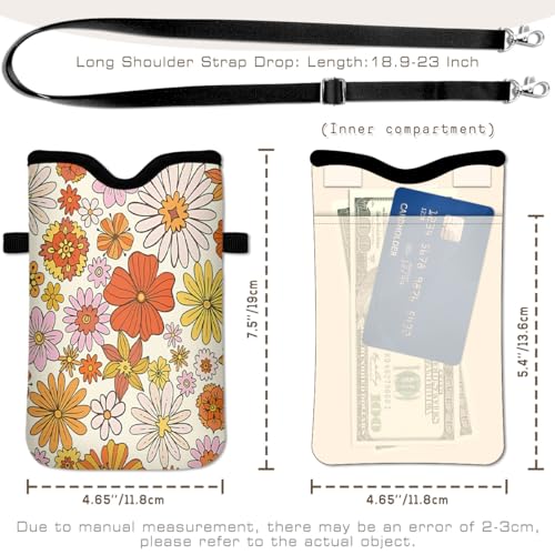 Universal Phone Sleeve Pouch with Crossbody Strap 7.6 X 4.3 Inches Shockproof Water Resistant Mobile Protection Bag-Colorful Flower Neoprene Phone Pouch Bag - color: Colorful Flower-Phone Pouch