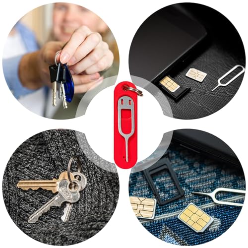 Sim Card Removal Tool - Sim Ejector Tool | Sim Card Tray Eject Pin with Detachable Keychain & Silicone Case | Sim Card Tray Opening Tool Eject Pins Needle Opener Ejector for Smartphone, Red