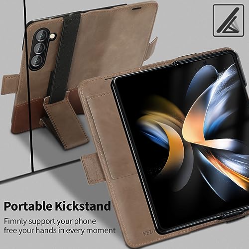 KEZiHOME Genuine Leather Wallet Case for Samsung Galaxy Z Fold 6 - color: Gray Brown, size: Galaxy Z Fold 6 Case