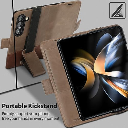 KEZiHOME Genuine Leather Wallet Case for Samsung Galaxy Z Fold 6 - color: Gray Brown, size: Galaxy Z Fold 6 Case