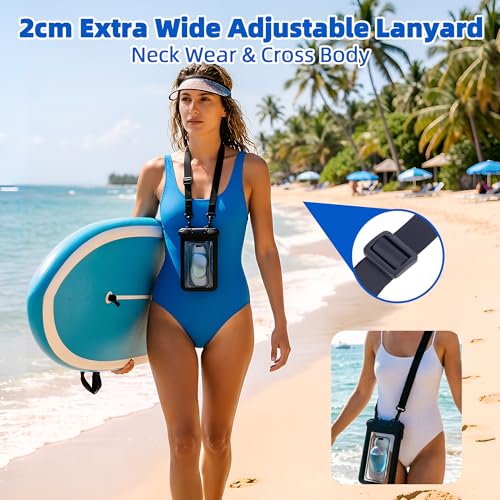 IPX8 Waterproof Phone Pouch Universal Cell Phone Dry Bag Patented Sealed Lock Lanyard Mobile Phone Case for Swimming Surfing Beach for iPhone 17 16 15 Samsung S26 S25 Xiaomi up to 8.9" - color: Black - 1 Pack