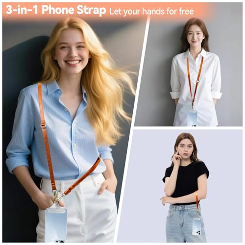 Clip and Go Phone Strap Crossbody Wrist 2 in 1 Leather Lanyard with Tether Hanging Loops Adjustable Anti-Theft Purse Replacement Handbag Long Thin Shoulder Neck Straps for All Phones Keys Bags Orange - color: Orange