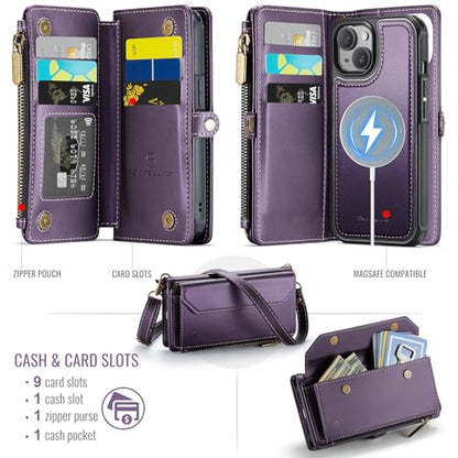 Strapurs for iPhone 15 Plus Magnetic Detachable Wallet Case, Purple - color: (Detachable with Magsafe)-Purple, size: iPhone 15 Plus - 6.7"