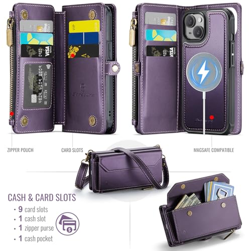 Strapurs for iPhone 15 Magnetic Detachable Wallet Phone Case, Purple - color: (Detachable with Magsafe)-Purple, size: iPhone 15 - 6.1"