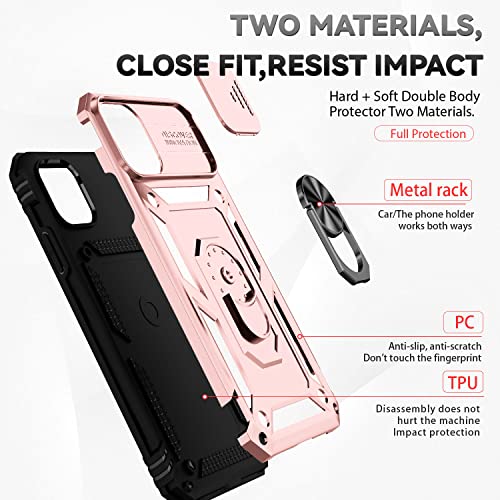 for iPhone 11 Pro Case with Camera Lens Cover HD Screen Protector, Dual Layer Military Grade Drop Protection Magnetic Ring Holder Kickstand Protective Phone Case for iPhone 11 Pro 5.8 inch (Rose Gold) - color: Rose Gold with camera cover Military-Grade 2n