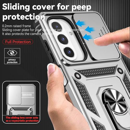 for Samsung Galaxy A17 / Galaxy A26 5G Case, with Slide Camera Cover HD Screen Protector [Military Grade Drop Tested] Ring Holder Kickstand Protective Phone Case for Samsung Galaxy A17, Silver - color: Silver w/ Slide Camera 2nd gen. Military Grade