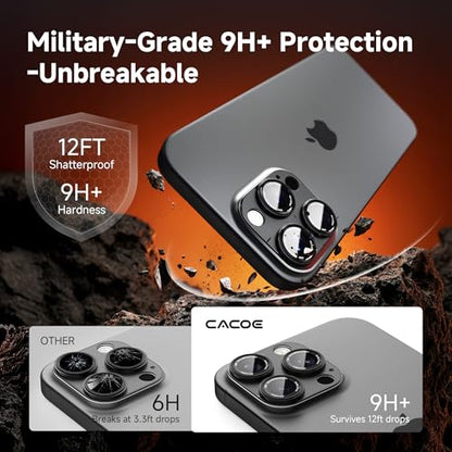 CACOE Metal Camera Lens Protector for iPhone 16Pro/16ProMax/14Pro/14ProMax - color: Dark Black