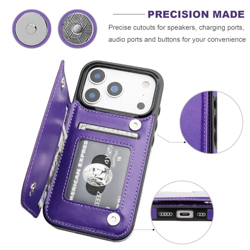 ONETOP for iPhone 17 Pro Wallet Case with Credit Card Holder,Purple | Kickstand,ID/Cash Holder,Case Wallet with Card Slots,Double Magnetic Clasp,Durable PU Leather Shockproof Cover for Women Men - color: Purple