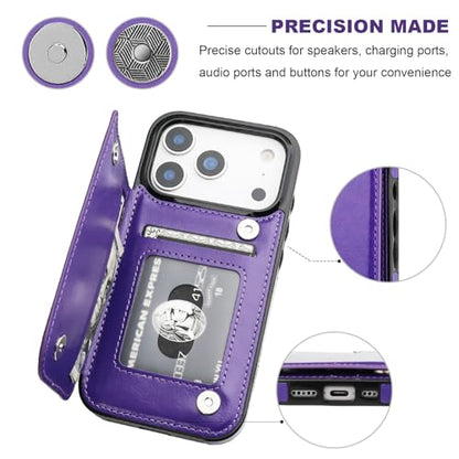 ONETOP for iPhone 17 Pro Wallet Case with Credit Card Holder,Purple | Kickstand,ID/Cash Holder,Case Wallet with Card Slots,Double Magnetic Clasp,Durable PU Leather Shockproof Cover for Women Men - color: Purple