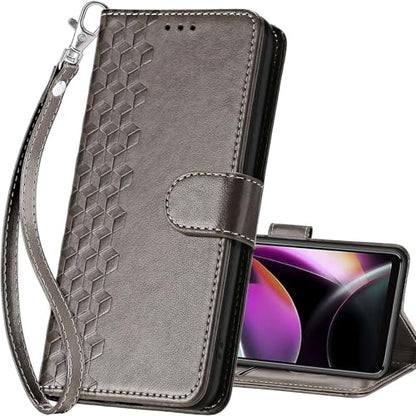 for Motorola Moto G 5G 2022 Wallet case, Gray-Cube | 3 Card Holders, Kickstand, Shockproof TPU Shell, PU Leather, Magnetic Closure, Protective Flip Folio Cover, Women - color: 10