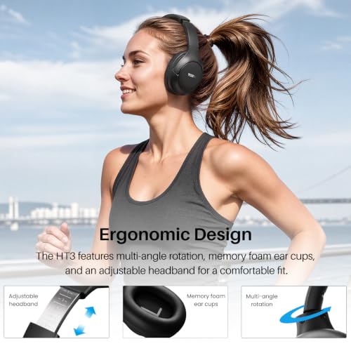 TOZO HT3 Hybrid Noise Cancelling Wireless Headphones, 90H Over Ear Headset - color: Titanium Black