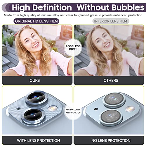 Suoman for iPhone 14 6.1 inch/iPhone 14 Plus 6.7 inch Camera Lens Protector, 9H Tempered Glass Film, [Does not Affect Night Shots] Metal Lens Protective Cover- Blue - color: Blue