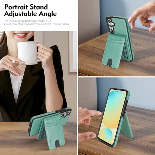 SkyEagle Compatible with Magsafe 2 in 1 Detachable Samsung Galaxy S24 FE Wallet Case with Card Holder Women Men Magnetic PU Leather Phone Case RFID Blocking Flip Kickstand Credit Slots,Blue Green - color: Blue Green, size: Sam Galaxy S24 FE 6.7"