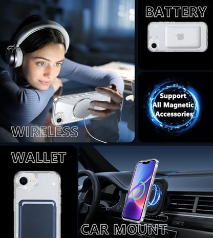FNTCASE iPhone 17e/16e Case Magnetic Glitter | Sparkle Clear, Anti Yellowing Scratch-Resistant Transparent, Rugged Military Grade Protection Slim Cell Phone Cover - color: Clear Transparent