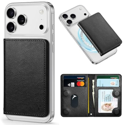TUCCH Magnetic Wallet for iPhone 17/16/15/14/13/12 Series, Textured Black | 6 Card Holders, Compatible with Magsafe, RFID Blocking, Clear ID Window, Flip Card Case, PU Leather - color: Black - Textured