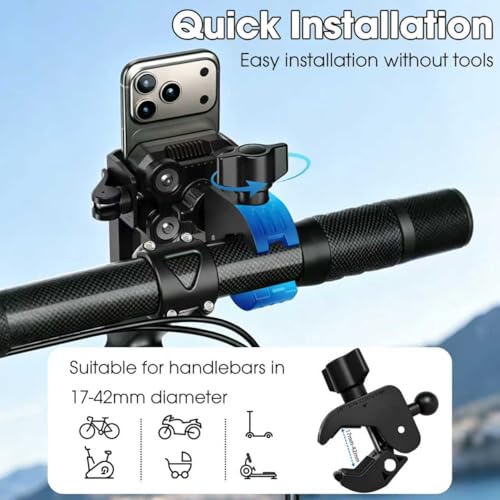Anti-Vibration Bike Phone Holder for Rearview Mirror & Handlebar[Camera Friendly],Shockproof Motorcycle Phone Mount with Quick Lock, Fit iPhone & All Android Phone for Electric Scooter/E-Bike