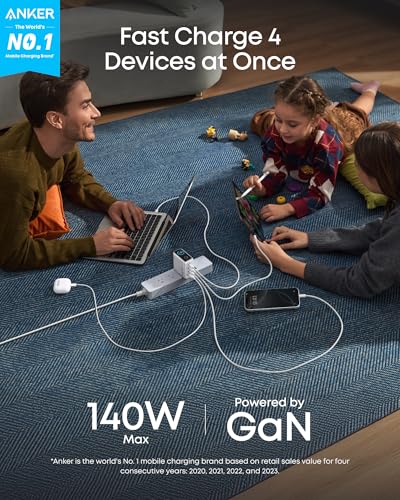 Anker 140W Max 4-Port GaN Charging Blocks,Smart Display for MacBook Charger - color: Silver