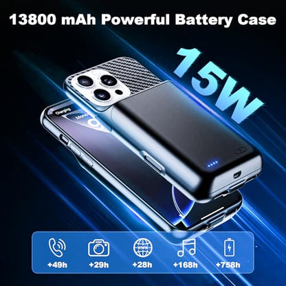 13800mAh High Capacity Battery Case for iPhone 16 Pro Max (6.9 inch) | 2026 Upgraded Battery Pack Rechargeable Charger External Charging Case with Tempered Glass Screen Protector Black - size: iPhone 16 Pro Max (6.9 inch)