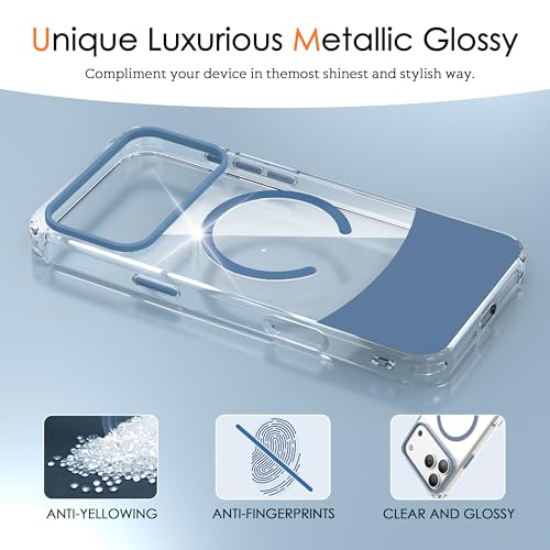 Magnetic Case for iPhone 17 Pro, Crystal Clear, [Compatible with Magsafe][Military Grade Drop Protection] Anti-Yellowing Slim Shockproof Transparent Protective Phone Cover, Blue - color: Blue, size: iPhone 17 Pro