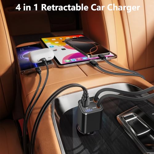 Apple MFi Certified Retractable Car Charger, 120W PD/QC USB C Car Charger - color: Jet Black