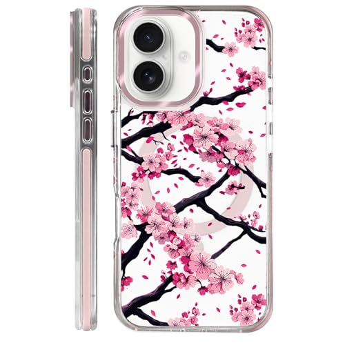 VisEnt Clear Case for iPhone 16, Magnetic Phone Case, Transparent Slim Cover, Military Grade Protection, Shockproof, Anti-Yellowing, Scratch Resistant, Pink Sakura Floral - color: Pink Sakura Floral, size: Iphone 16