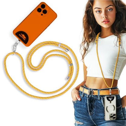 Pilotfish Team Phone Lanyard Strap – Universal Neck & Crossbody Cell Phone Holder, Anti‑Drop, Adjustable for iPhone & Android - color: Silver Buckle/Yellow Orange Cross