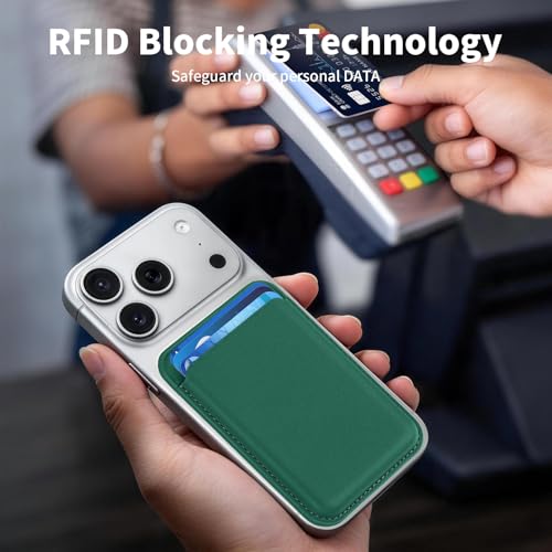 Magnetic Wallet Cell Phone Card Holder for Phone Case with Mag-Safe | Stronger Magnetic RFID Leather Phone Wallet Stick on Series of iPhone 17/16/15/14/13/12 and Pro/Promax, Emerald - color: Emerald, size: 1 Pack