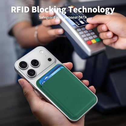 Magnetic Wallet Cell Phone Card Holder for Phone Case with Mag-Safe | Stronger Magnetic RFID Leather Phone Wallet Stick on Series of iPhone 17/16/15/14/13/12 and Pro/Promax, Emerald - color: Emerald, size: 1 Pack